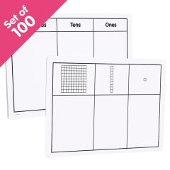Write-On/Wipe-Off Base Ten Mats, set of 100, Bulk Pricing