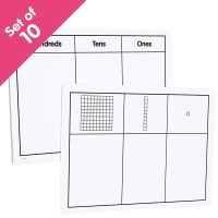 Write-On/Wipe-Off Base Ten Mats, set of 10